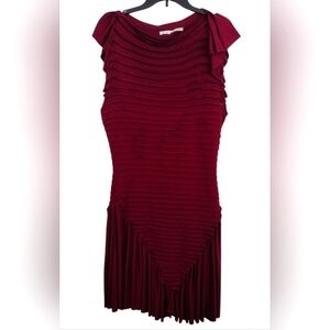 Leon Max Limited Edition Dark Red Pleated Asymmetrical Ruffle Dress Size Large